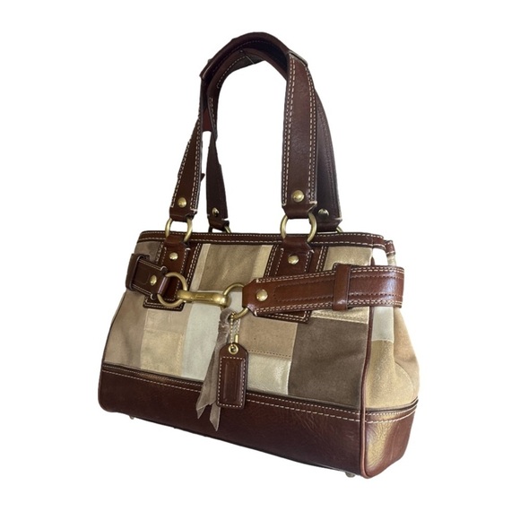Coach Suede & Leather Patchwork Hampton Satchel Bag - Picture 3 of 14